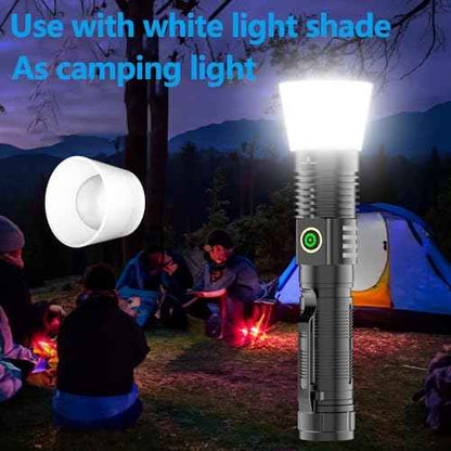 WINDFIRE Multicolor Flashlight 5 in 1 LED Tactical Rechargeable Flashlights High Lumens White Red Green Blue Yellow Light Multicolor Lens 4 Modes Zoomable for Camping Hiking Fishing Hunting