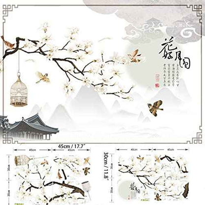 Large White Flower Wall Stickers, 50"x74" Removable DIY Romantic Cherry Blossom Tree Wall Murals Peel and Stick 3D Wall Art Stickers Home Decor for Gilrs Bedroom Nursery Rooms Living Room
