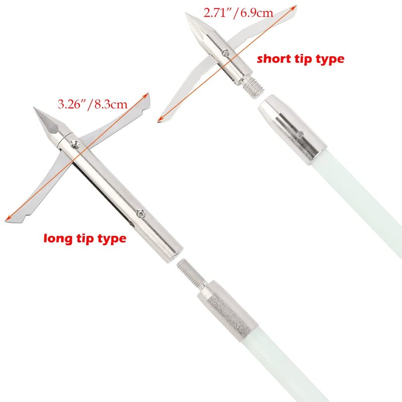 ZSHJGJR 34" Bowfishing Arrows Solid Fiberglass Shaft with Removable Broadheads for Compound & Recurve Bows& Long Bows Fishing Arrow Archery and Hunting 3/6Pack (6, Short Tip)