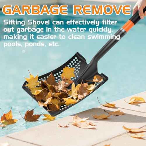 HIGHLIGHT Sifting Shovel, Heavy Duty Metal Sand Sifter for Beach, 45" Long Sifter Shovel for Beach Fun, Chicken Coop, Farm Goat Stall Sand Poop Cleaning, with Ergonomic D-Grip Handle
