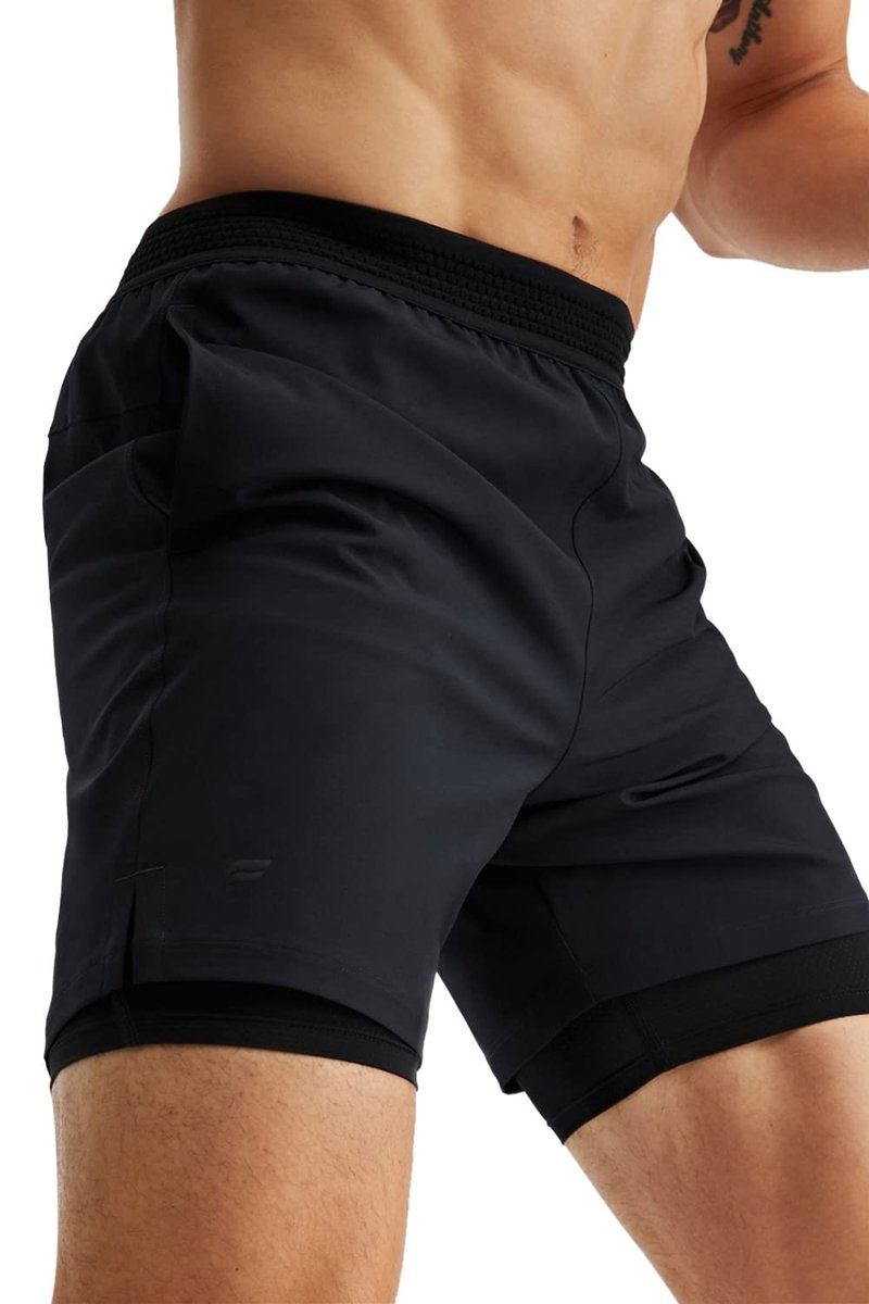 Fabletics Men's The Fundamental Short (Lined), Workout, Running, Training, Gym, Yoga, Ultra Lightweight, Athletic, 9" Inseam, L, Black