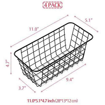 4 Pack Wire Storage Baskets Household Metal Wall-Mounted Containers Organizer Bins for Kitchen Bathroom Freezer Pantry Closet Laundry Room Cabinets Garage Shelf, Medium