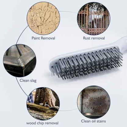 Stainless Steel Wire Brush Set 2Pcs,Heavy Duty Wire Brushes with Strong Handle & Metal Scraper,for Cleaning Welding Slag & Rust,Dust and Paint Scrubbing