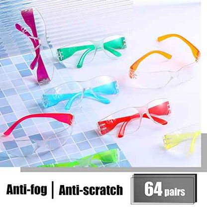 Chumia 64 Pcs Kids Safety Glasses Scratch Impact Resistant Safety Goggles Anti Fog Protection Glasses with Clear Lens