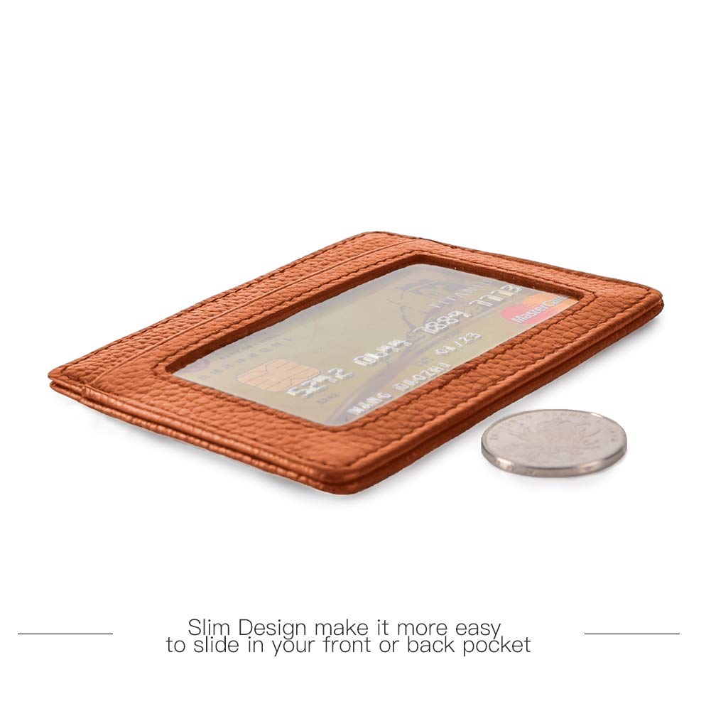 EASTNIGHTS Credit Card Holder Slim Wallet Leather Minimalist Wallet with ID Window (brown)
