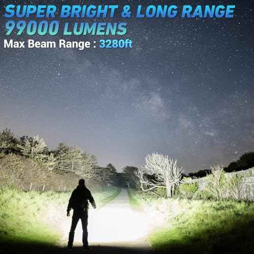 Rechargeable LED Flashlights High Lumen,99,000 Lumens Super Bright Flashlight,Powerful Flash Light 7 Modes with COB Work Light IPX7 Waterproof for Outdoor Emergency Camping Hiking¡¦