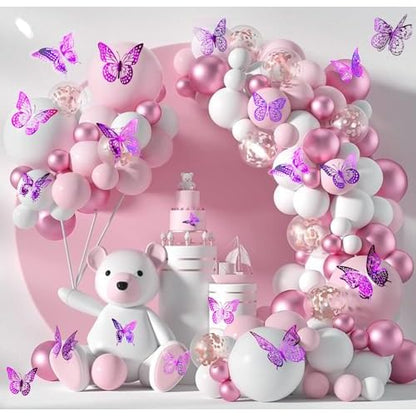 JOSDIOX Butterfly Pale Plum48 Decorative Wall Stickers, 48pcs Metallic Cardboard Butterflies, 3D Party Decorations, Bedroom Living Room Dining Room Wall Decor