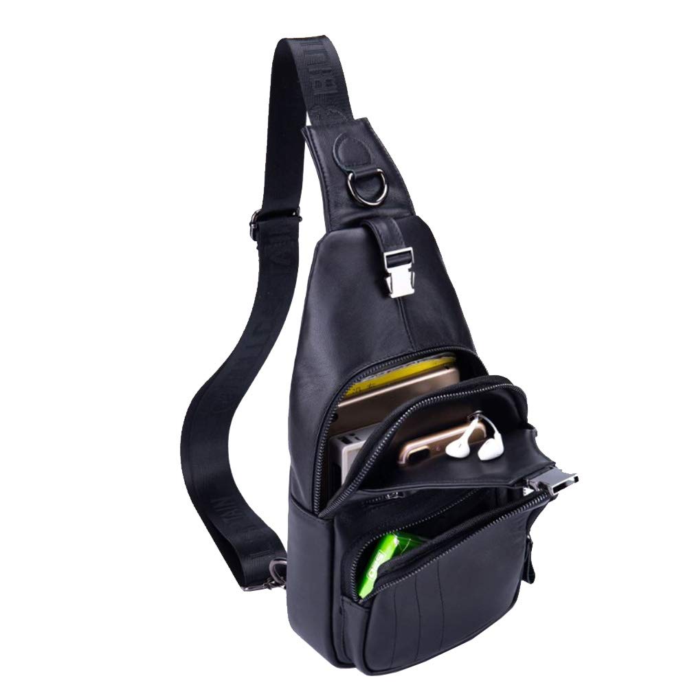 Hebetag Leather Sling Bag Crossbody Backpack for Men Women Outdoor Travel Shoulder Chest Pouch Casual Hiking Pack