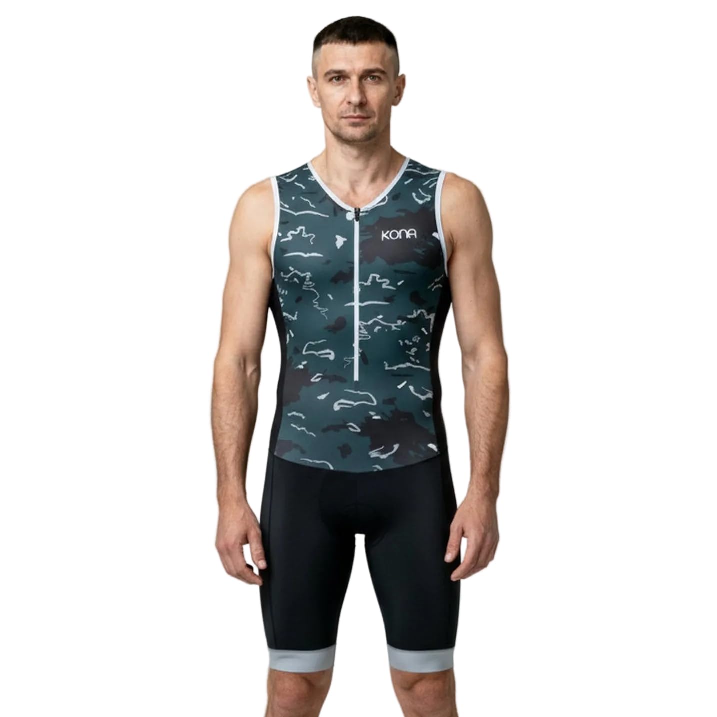 KONA Mens Assault Triathlon Race Suit - Sleeveless Skinsuit Padded Cycling Tri Suit for Swim Bike Run(Black, M)