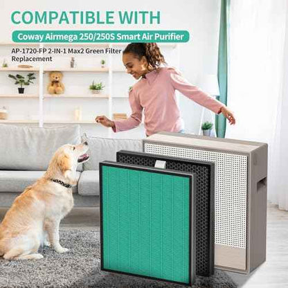 Airmega 250/250S Max2 Replacement Filters (2 Pack) - Green True HEPA & Activated Carbon Filters Compatible with Coway Airmega 250, 250S, 250ART, AP-1720-FP