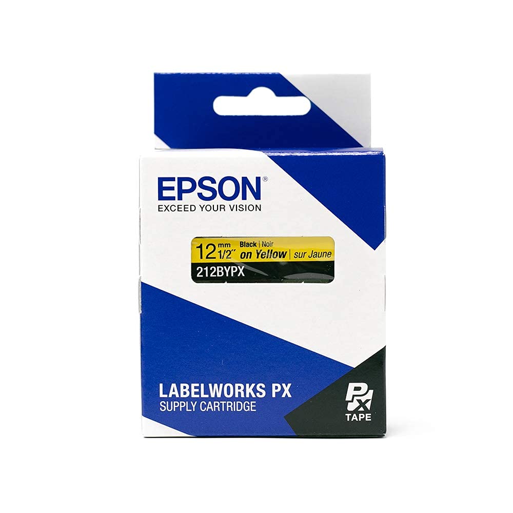 Epson LABELWORKS 212BYPX Genuine PET (Polyester) Tape Cartridge - Black on Yellow Industrial Label Maker Tape - 1/2" (12MM) Wide, 30 ft