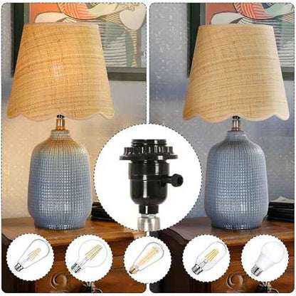 Pia Ricco 19" Modern Ceramic Table Lamp for Living Room Gray Bule Base Desk Lamps for Bedroom Farmhouse Bedside Nightstand Lamp End Table Lamps,Bule,Rattan Shade