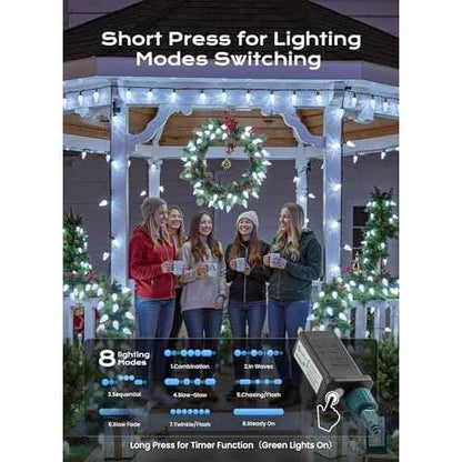 Minetom C9 Christmas Lights Outdoor, 100 FT 150 LED Connectable C9 String Lights with 8 Modes and Timer Extendable Xmas Tree Patio Roofline Garden Yard Holiday Party Indoor Outdoor Decoration, White