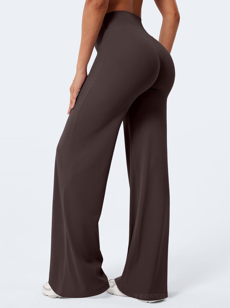 YEOREO Workout Leggings Womens No Front Seam Straight Leggings 33" High Waist Buttery Eddiy Gym Yoga Pants Dark Brown S