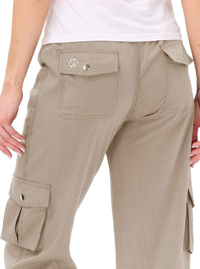 MoFiz Womens Capris with Pockets Loose Fit Casual Capri Pants Dressy Lightweight Ladies Baggy Cargo Pants for Hiking Khaki 4XL