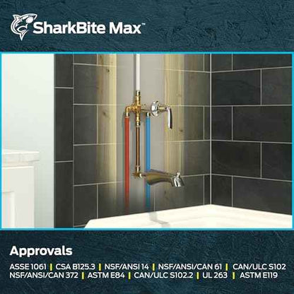 SharkBite Max Shower and Tub Connection Kit, Push to Connect Brass Plumbing Fittings, PEX Pipe, Copper, CPVC, PE-RT, HDPE, UR25567