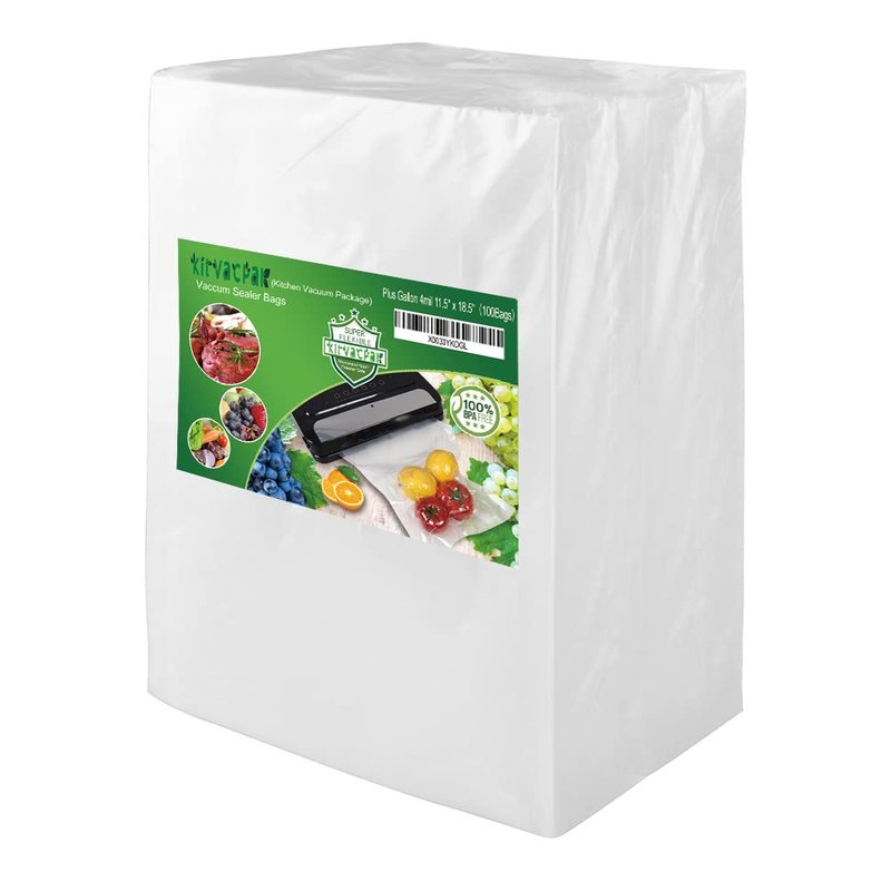 KitVacPak 100 Large Gallon 4mil 11.5" x 18.5" Thick Vacuum Sealer Bags with Commercial Grade, BPA Free, Heavy Duty.Vacuum Sealer Freezer Bags Compatible with Any Sealer Machine