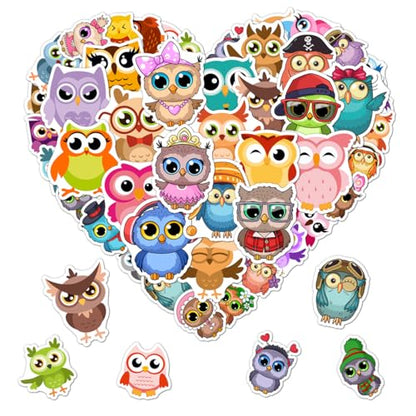 Pack 50 Pcs Funny Animal Cute Owl Stickers for Water Bottles Waterproof Laptop Luggage Computer Scrapbooking Teens Adults Girls Boys Aesthetic Sticker Packs Small Vinyl Decals