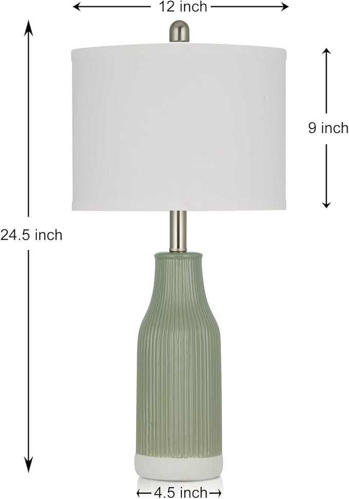 24.5" Ceramic Table Lamps Set of 2, Modern Farmhouse Bedside Lamps for Bedroom Nightstand, Small Light Green Lamp for Living Room End Table (2 LED Bulbs Included)