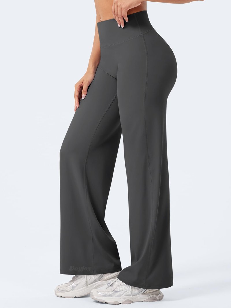 VOYJOY Straight Leggings Bottoms Wide Leg Pants for Women 29"/ 31.5"/33"/35" High Waist Stretch Casual Sweatpants Dark Gray
