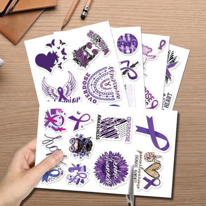 Overdose Awareness Purple Ribbon Stickers Pack Vinyl Inspirational Empowerment Quote Decals 50Pcs Mental Health Endometriosis Support for Laptop Water Bottles Teens Adults