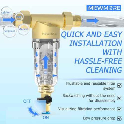 GFC40 Garden Hose Filter with 3/4" GHT Connector, 40 & 100 & 200 Micron Reusable Spin Down Sediment Water Filter, Inline Sediment Filter for RV Camping Pressure Wahser Car Wash Water Hose