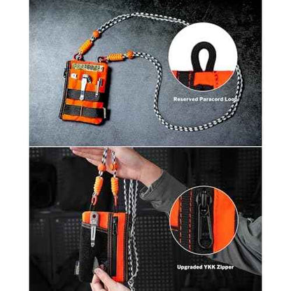 VIPERADE VE16R EDC Pocket Pouch with Strap, 5 EDC Pocket with 2 Zipper Pockets, Pocket Ogranizer for Men, Small EDC Sling Organizer Bag, Slim EDC Wallet Multitool Pocket Pouch (XPAC-Hot Orange)