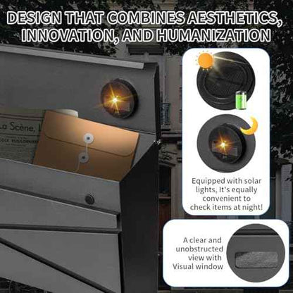 Wall Mount Mailbox, Large Capacity Mailbox for House, Visibility Galvanized Steel Rust-Proof Metal Post Box Drop, Mailboxes for Outside, 15.74"¡¿9.84"¡¿4.33" Solar Lanterns Black