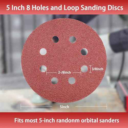 70PCS Sanding Discs 5 Inch 8 Holes, Sander Pads Hook and Loop Sandpaper for Random Orbital Sanders 40/80/120/240/320/400/600/800 Grits (Not for Mouse Sander)