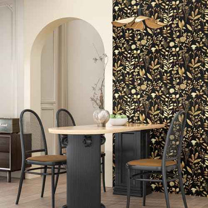Gold Leaf Wallpaper 17.5" x 118" Blue Floral Contact Paper for Cabinet Waterproof Self Adhesive Wall Paper for Kitchen Countertop Wall
