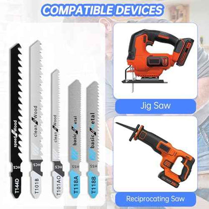 T Shank Jigsaw Blades Compatible with Black and Decker,25PCS Multi-Purpose HCS Jigsaw Blades Set Compatible with Black and Decker (T101AO, T144D, T118B, T118A, and T101B,Each 25pcs)