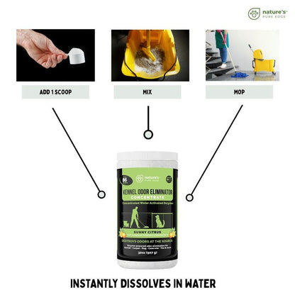 Nature's Pure Edge Enzyme Powder Concentrate Makes 86 Gallons - Professional Use for Kennel and Pet Odor Elimination - Removes Urine Poop from Carpets Floors - Sunny Citrus