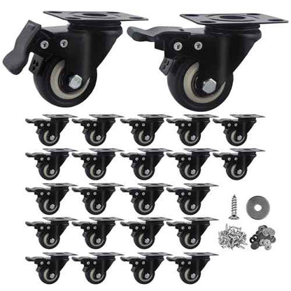 2 Inch Caster Wheels Set of 24 Heavy Duty Casters,with Brake,No Noise Locking Polyurethane (PU) Wheels, for Furniture and Workbench Load 800lbs