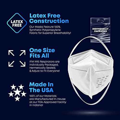 N95 Respirator Masks | Box of 25 | NIOSH APPROVED N95 | Made in USA | Particulate Respirator >95% | Individually Wrapped | Universal Fit | Certified Particulate Respirators