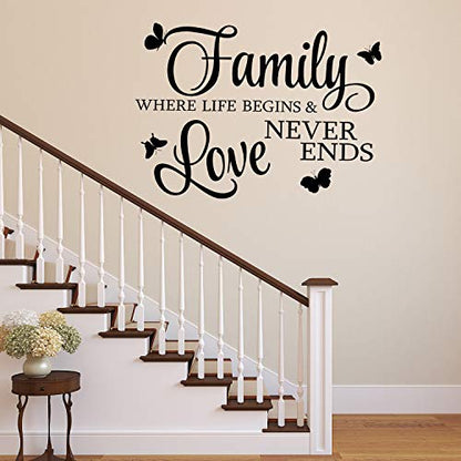 2 Sheets Family Vinyl Wall Decor Stickers, Faith Makes All Things Possible, Family Scripture Quote Wall Decals, Inspirational Quote Sayings Butterfly Art Decals Stickers(Black)