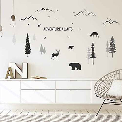 Tenare Dreamy Forest Wall Decals with Pine Tree, Animal Deer, Mountain & Inspirational Quote - DIY Wall Stickers for Kids' Room, Living Room, Bedroom (Simple Style)
