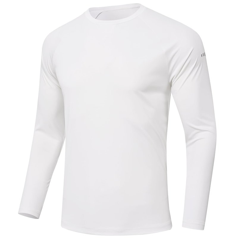 Men's Long Sleeve Rash Guard Swim Shirts UPF 50+ Sun Protection Dry Fit T-Shirt Athletic Tops for Running Hiking Fishing White XL