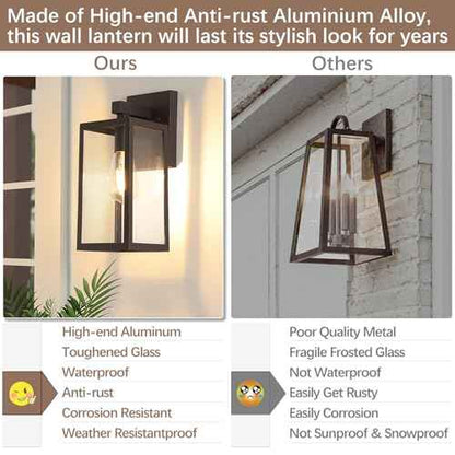 MAXvolador Outdoor Wall Sconce, Exterior Waterproof Wall Lantern Light Fixture, Dark Chocolate Porch Light Glass, Anti-Rust E26 Patio Lighting, 2 Pack
