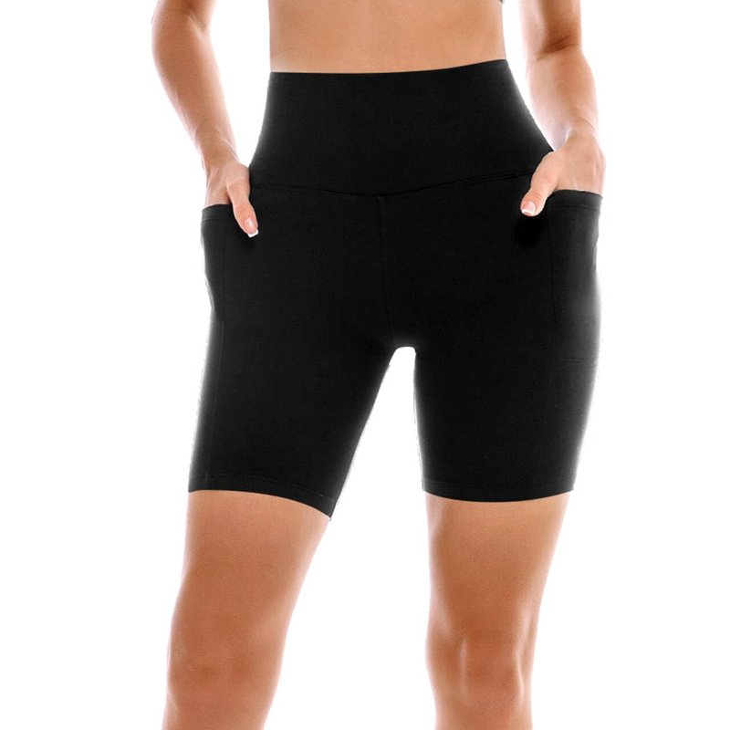SINOPHANT High Waisted Women Biker Shorts - 6” Buttery Soft Elastic Tummy Control Shorts for Gym, Yoga, Workout(Pockets, L-XL,Black)