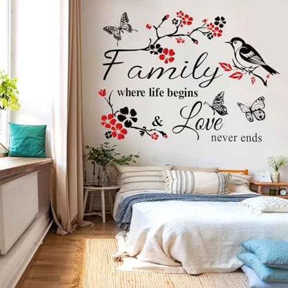 Datesno Family is Everything - Red Wall Decor Sticker Letter Print Vinyl Wall Art Decal Removable Wall Stickers Quotes Art Mural Home Decor for Living Room Dining Room Kitchen