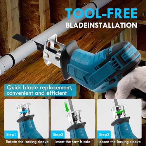 Reciprocating Saw Cordless, Variable Speed 3000 RPM Brushless Motor with 8 Saw Blades, 2 x 2.0Ah Batteries, LED Light, Tool?Free Blade Change, Portable for Wood PVC Cutting