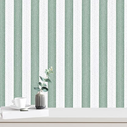 Striped Sage Green Wallpaper Peel and Stick Boho Silver Stripe Textured Contact Paper 15.7"x118" Self Adhesive Removable Waterproof Vinyl Wallpaper for Bedroom,Cabinets,Drawer Liners