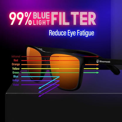 Bloomoak-99% Blue Green Light Blocking Glasses - Gaming Glasses - Anti Glare - Anti Fatigue -Suitable for Screens, Games, TVs