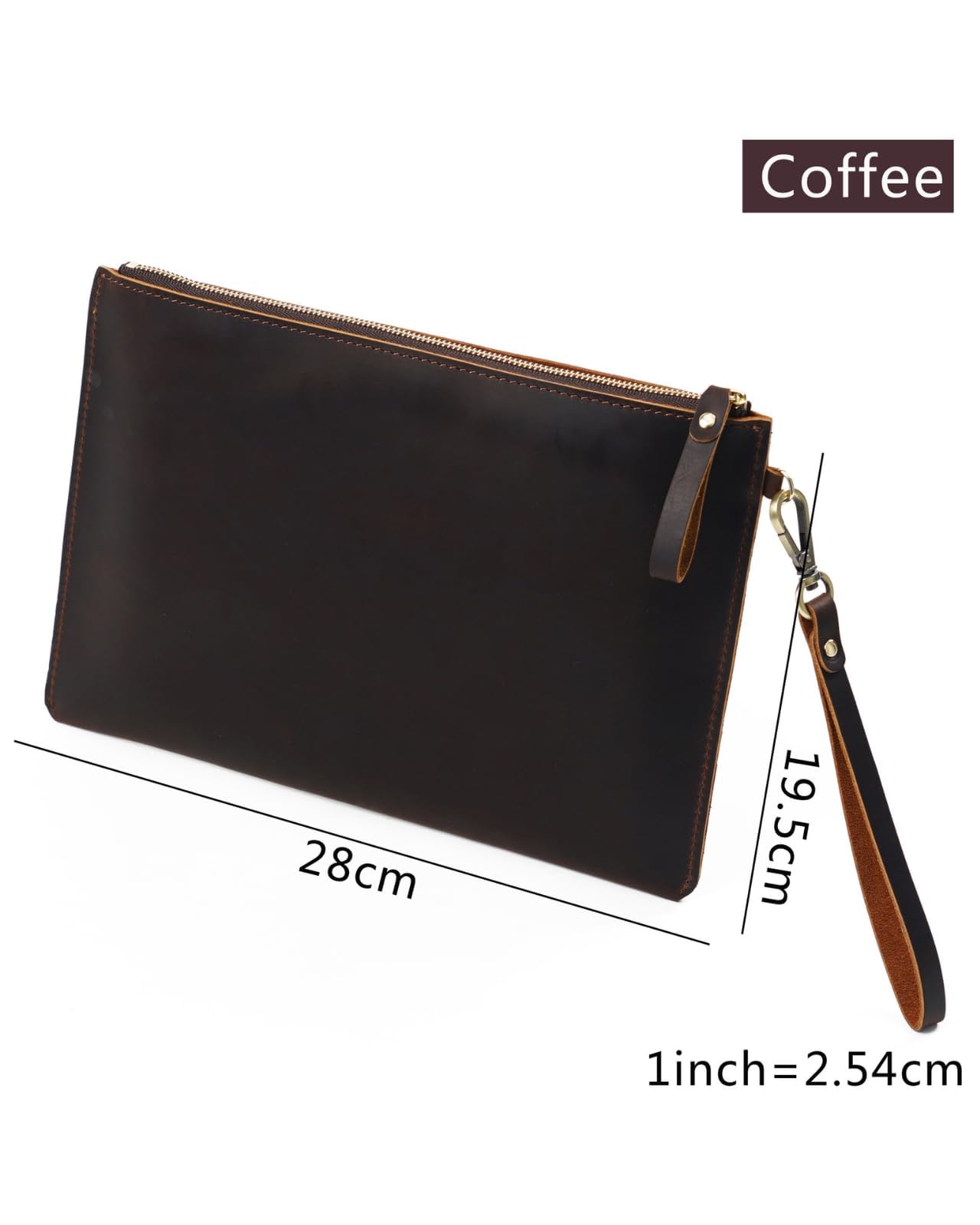 Inkfew Genuine Leather Wristlet for Women and Men, Leather Clutch Business Briefcase Tablet Sleeve Bag with Zip Closure