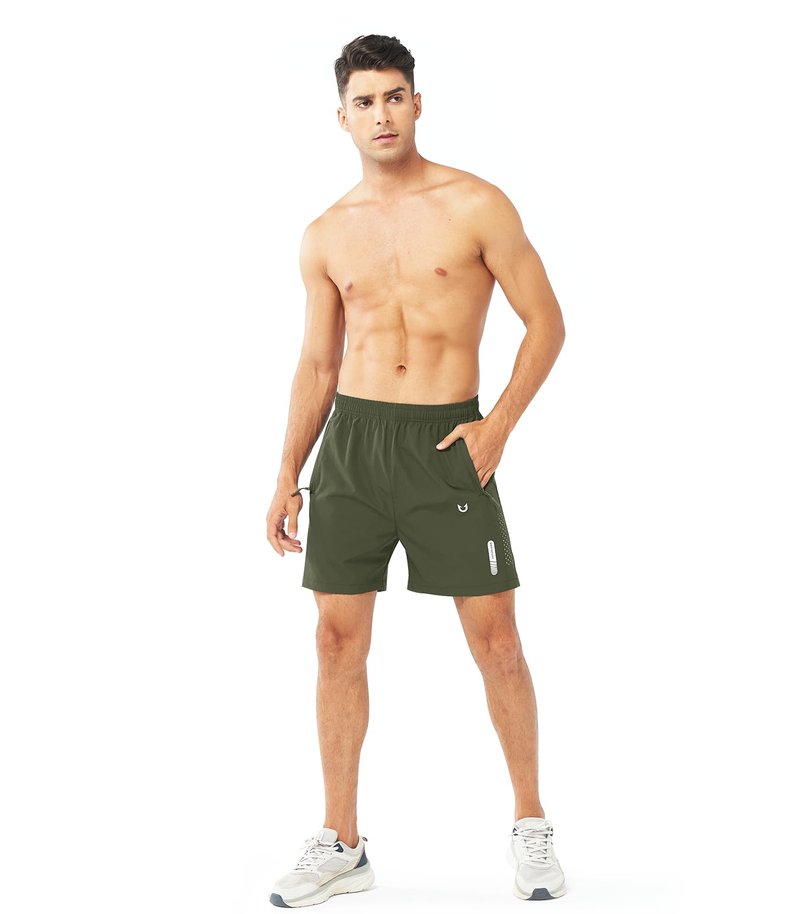 NORTHYARD Men's Athletic Running Shorts Gym Workout 7"/9"/5" Quick Dry Lightweight Sports Basketball Tennis 3 Zipper Pockets ARMYGREEN-5inch 4XL