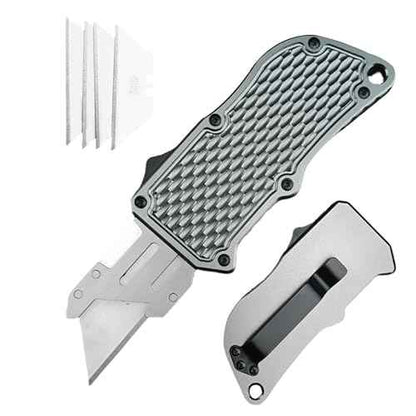 Retractable Box Cutters Utility Knife,Replaceable Blade Pocket Knife With Clip, With 5pcs Spare Blades,Lightweight Aluminum Handle for Outdoor And Indoor EDc, Camping & Survival