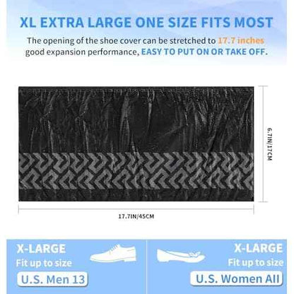 200 Pcs Disposable Shoe Covers Non-Slip X-Large, Fits Men US 9-13 / Women US 10-12, Slip-Resistant Booties, Waterproof, Elastic Band, Non-Slip Silicone Sole, Reusable, Protects Floors-Black