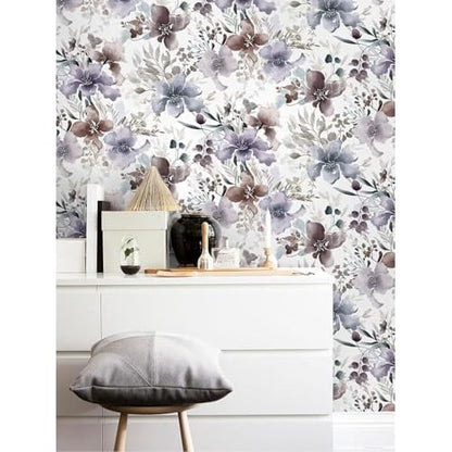 GloryTik Floral Wallpaper Purple Peel and Stick Wallpaper Boho Wall Paper Floral Contact Paper Removable Bathroom wallpapr Self Adhesive Wallpapr for Bedroom Cabinets Decor Vinyl 17.3"X118"