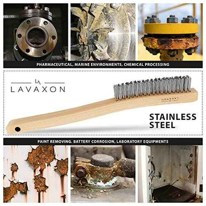 Wire Brush Set-Heavy Duty Stainless & Carbon Steel Bristles with Wood Handle Grip for Rust, Wielding Slag, Dirt & Paint Scrubbing with Deep Cleaning ? 14 Inches (Pack of 2)