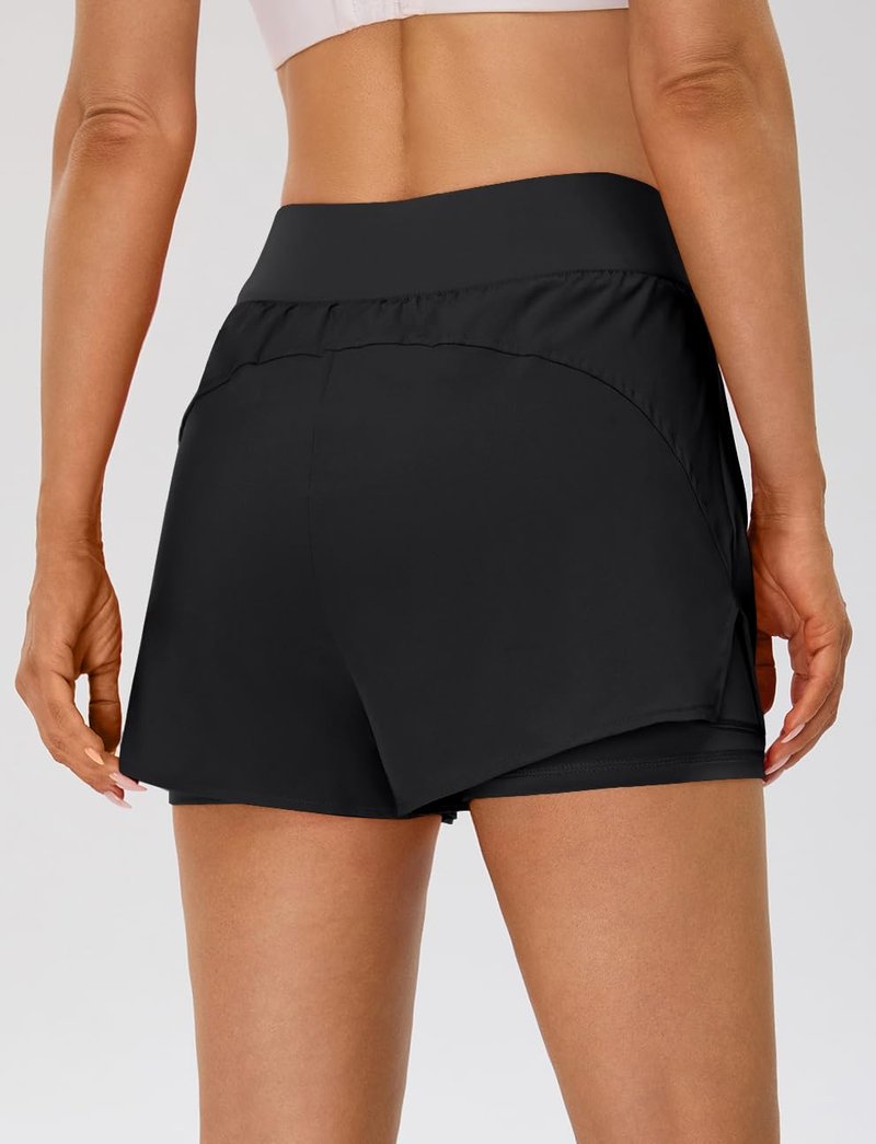 BMJL Womens 2 in 1 Running Shorts with Zip Pockets 3" Quick Dry High Waisted Gym Workout Shorts with Liner（M,Black）